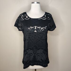 Banana Republic Floral Lace Blouse Short Sleeve Top Lined